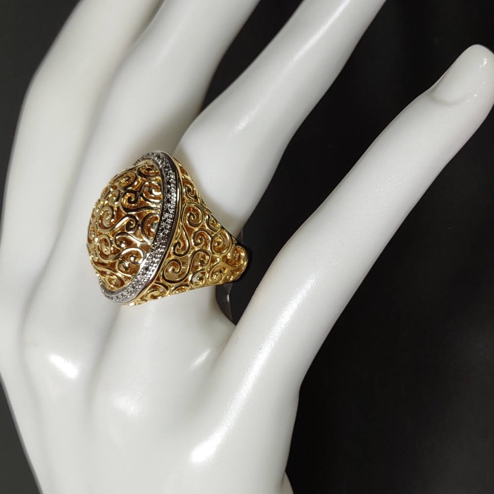 Beautiful 18k Plate over Sterling Silver Filigree Ring by Technibond